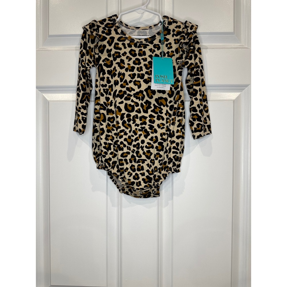 Posh Peanut‎ Long Sleeve Leopard Print Ruffle Romper Kids Size 2T NWT